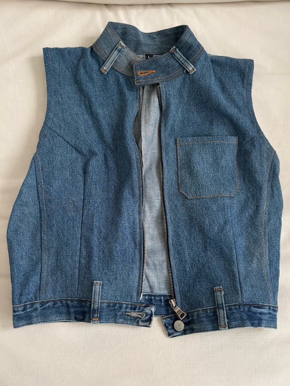 Blue Denim Vest Jacket - Sleeveless Zip Front